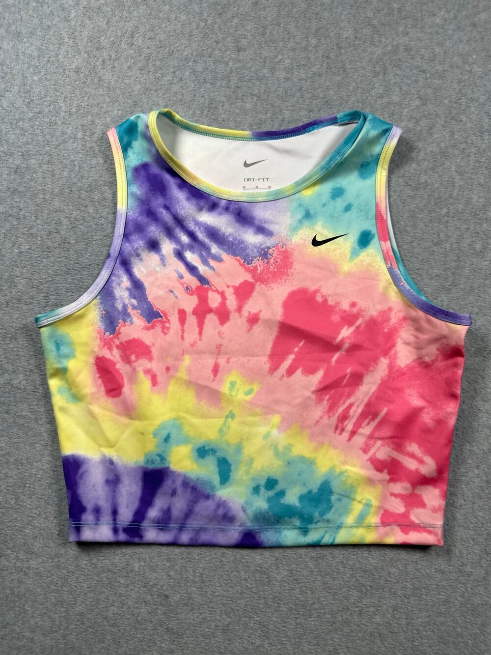 Nike Dri-Fit Tank Top Women's Medium Tie Dye Swoosh Logo Printed Round Neck